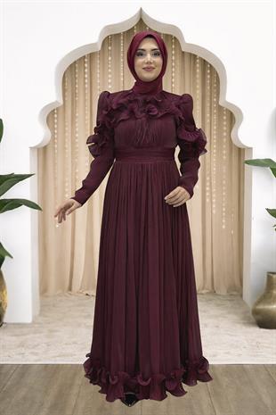 Amine Hüma Beliz Abiye Elbise Bordo