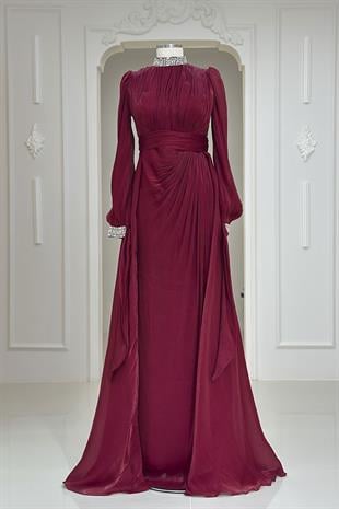 Amine Hüma Gözde Abiye Elbise Bordo