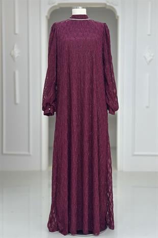 Amine Hüma Ravza Abiye Elbise Bordo