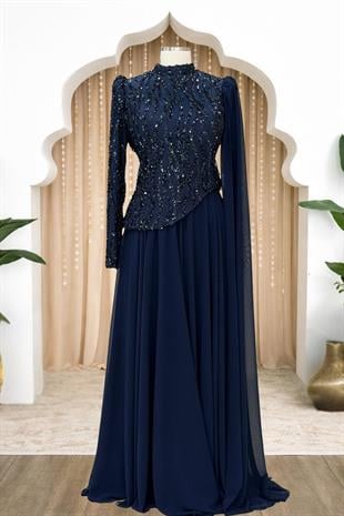 Amine Hüma Tülin Abiye Elbise Lacivert