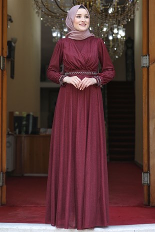 Amine Hüma Beyza Abiye Bordo