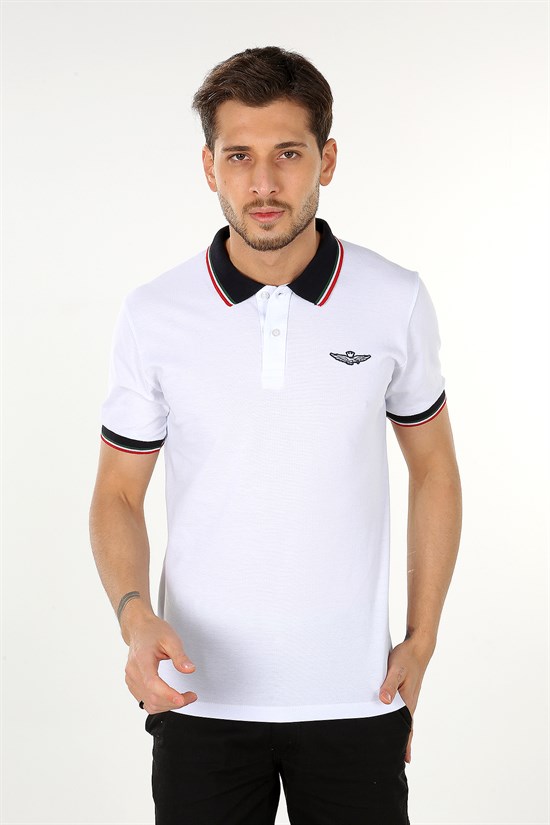 Beyaz Renk İtalyan Polo Yaka Tshirt 1006
