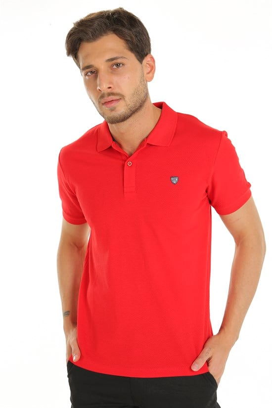 Kırmızı Renk Petekli Kumaş Polo Yaka Tshirt 1003