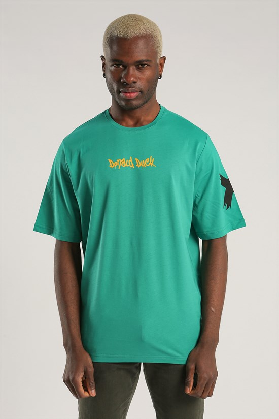 Yeşil Renk Donald Duck Baskılı Oversize Tişört 1039