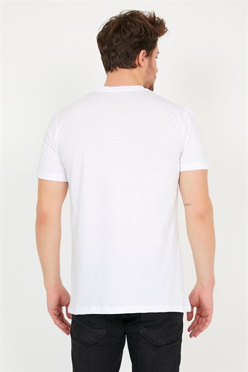 Beyaz Renk Baskılı Bisiklet Yaka Basic Tişört 1320