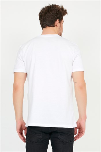Beyaz Renk Baskılı Bisiklet Yaka Basic Tişört 1330