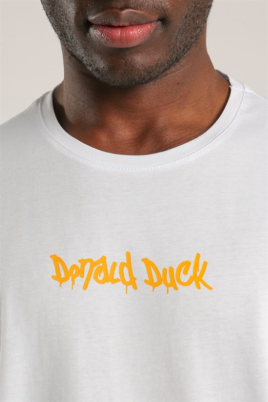 Beyaz Renk Donald Duck Baskılı Oversize Tişört 1039