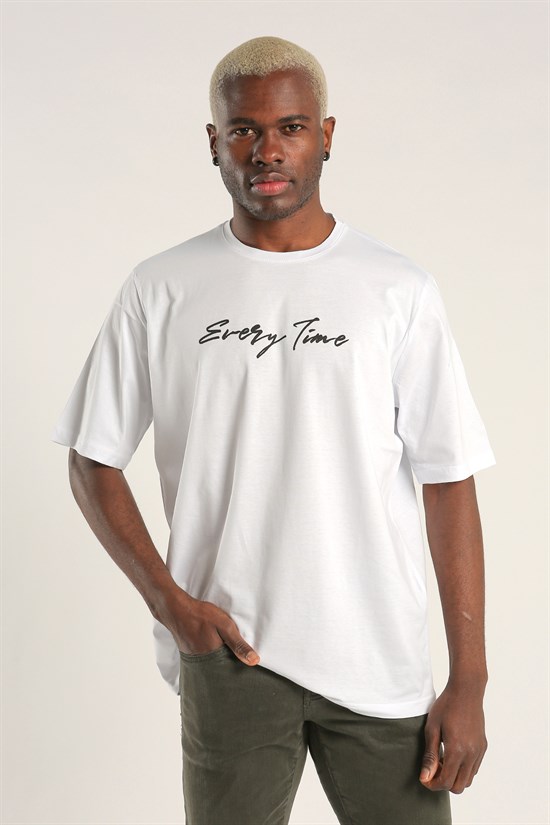 Beyaz Renk Oversize Erkek T-shirt 1053
