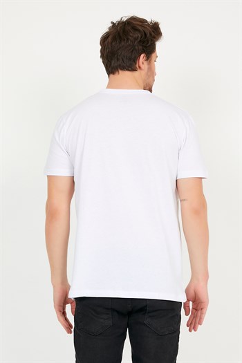 Beyaz Renk Pamuklu Bisiklet Yaka Basic Tişört 1305