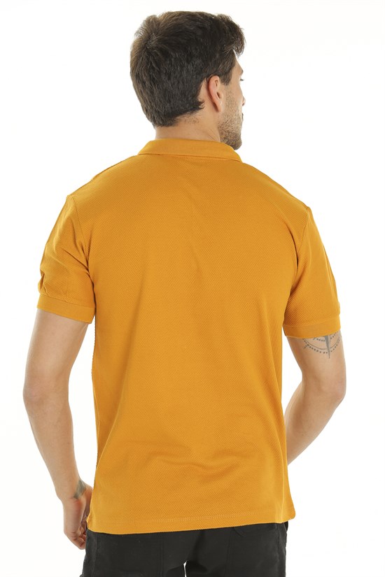 Hardal Renk Petekli Kumaş Polo Yaka Tshirt 1003