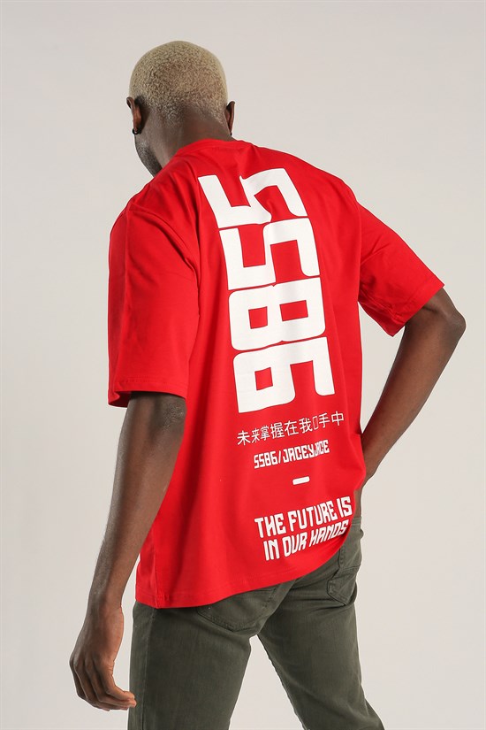 Kırmızı Renk Oversize Erkek Tshirt 1050