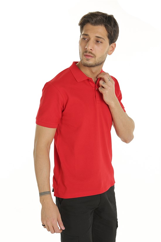 Kırmızı Renk Petekli Kumaş Polo Yaka Tshirt 1003