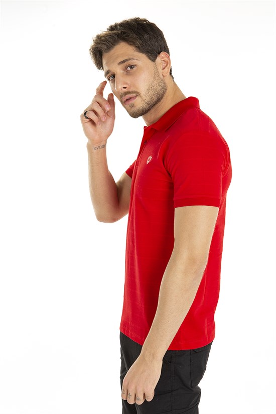 Kırmızı Renk Polo Yaka Çizgili Tshirt 1004