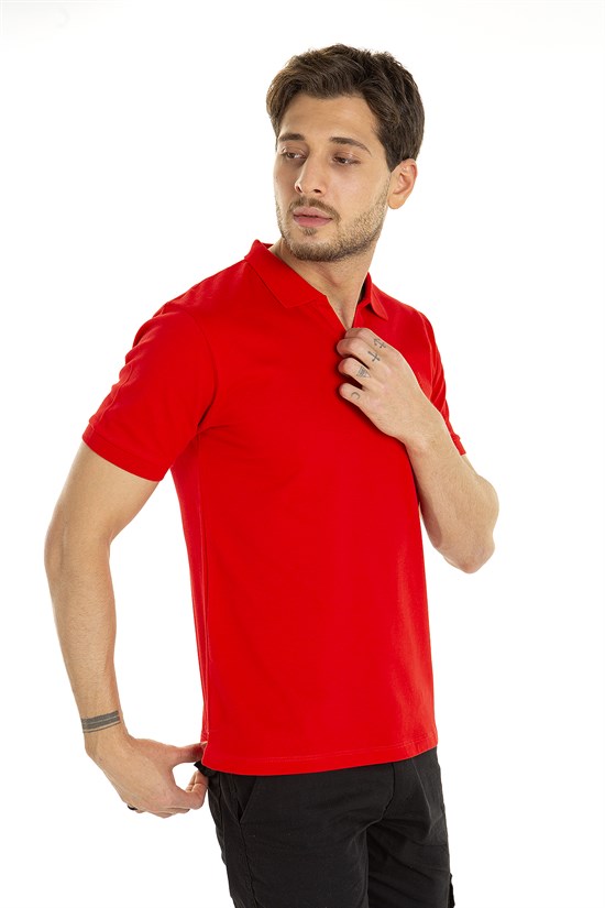 Kırmızı Renk V Yaka Polo Tshirt 1002