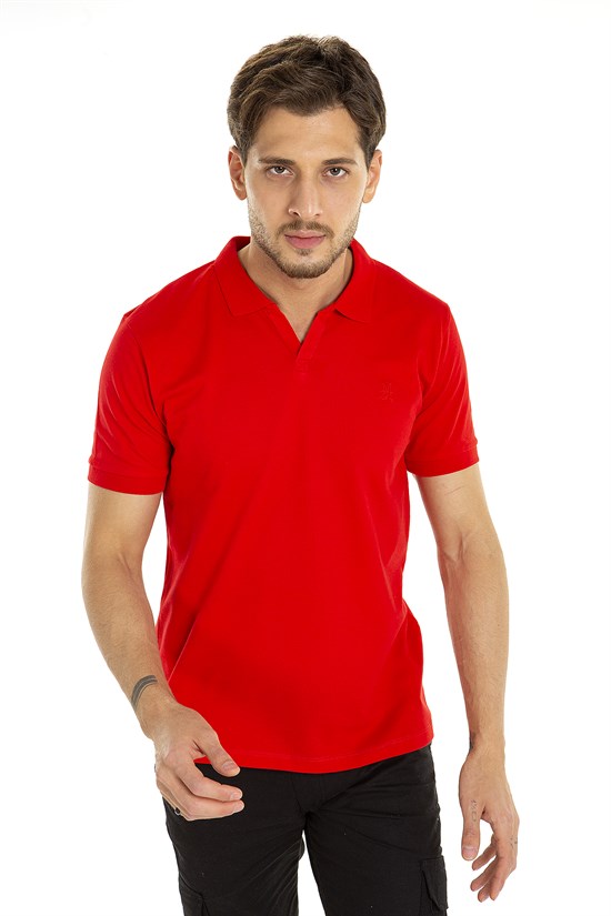 Kırmızı Renk V Yaka Polo Tshirt 1002