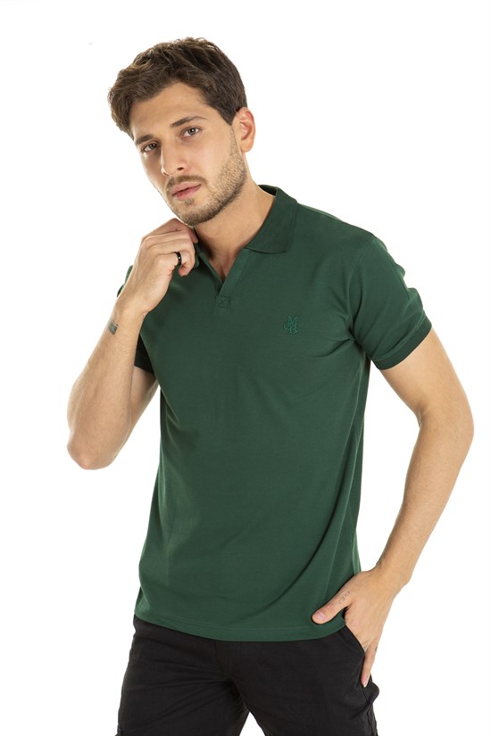 Koyu Yeşil V Yaka Polo Tshirt 1002