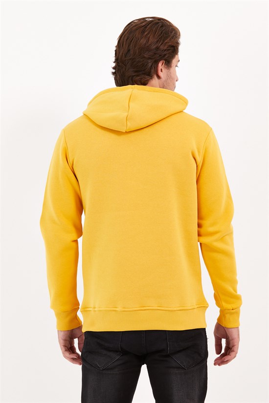 Sarı Renk Kanguru Cepli Kapüşonlu Sweatshirt 1205