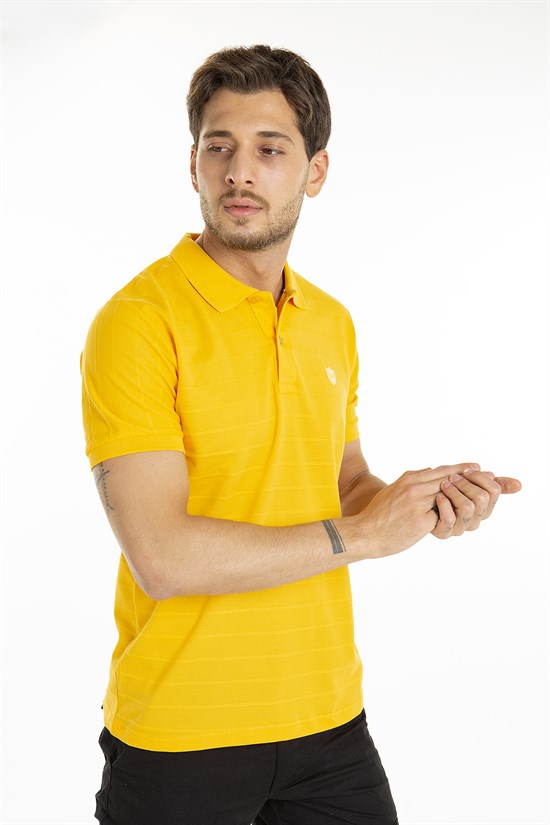 Sarı Renk Polo Yaka Çizgili TShirt 1004
