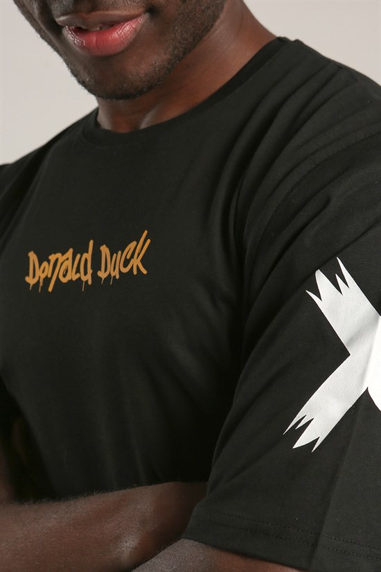 Siyah Renk Donald Duck Baskılı Oversize Tişört 1039