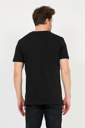 Siyah Renk Pamuklu Bisiklet Yaka Basic Tişört 1340