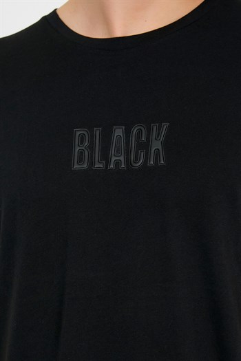 Siyah Renk Pamuklu Bisiklet Yaka Basic Tişört 1300