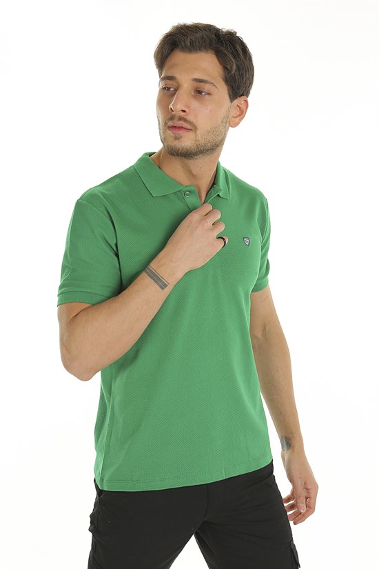 Yeşil Renk Petekli Kumaş Polo Yaka Tshirt 1003