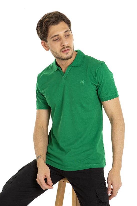 Yeşil Renk V Yaka Polo Tshirt 1002