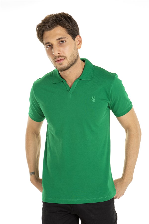 Yeşil Renk V Yaka Polo Tshirt 1002