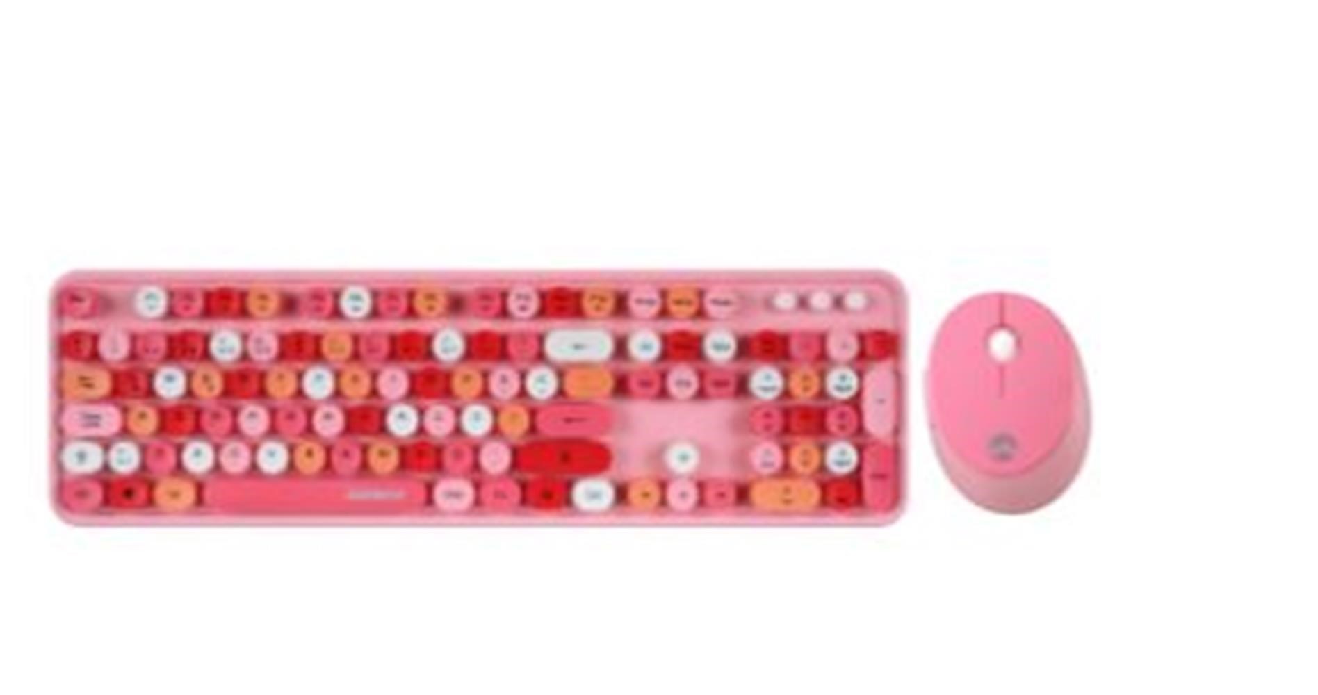 Everest ROUND KM-6282 Renkli Tuşlu Pembe Kablosuz Q Multimedia Klavye + Mouse Set
