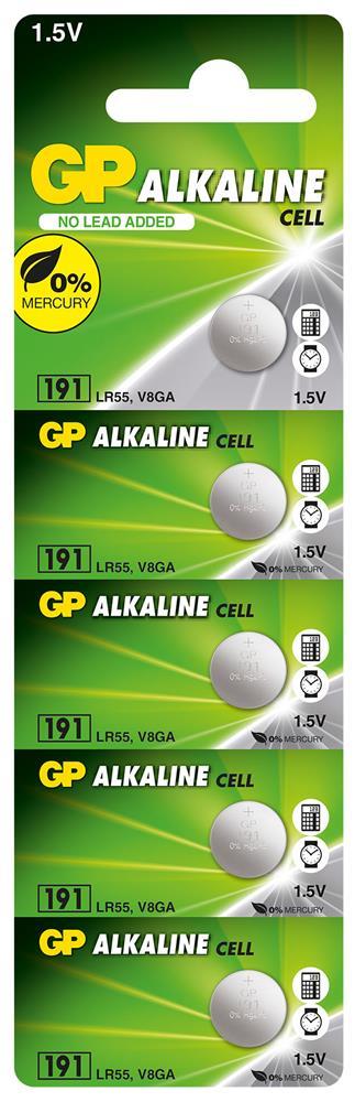 GP GP191-C5 LR55 AG8-LR1120 Alkalin 1.5V Düğme Pil 5'li Paket