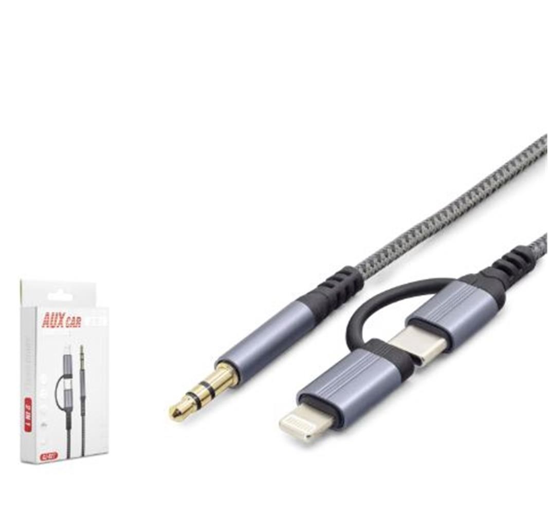 HADRON GJ027 Type-C Lightning 3.5 mm Ses Kablosu Siyah Gri