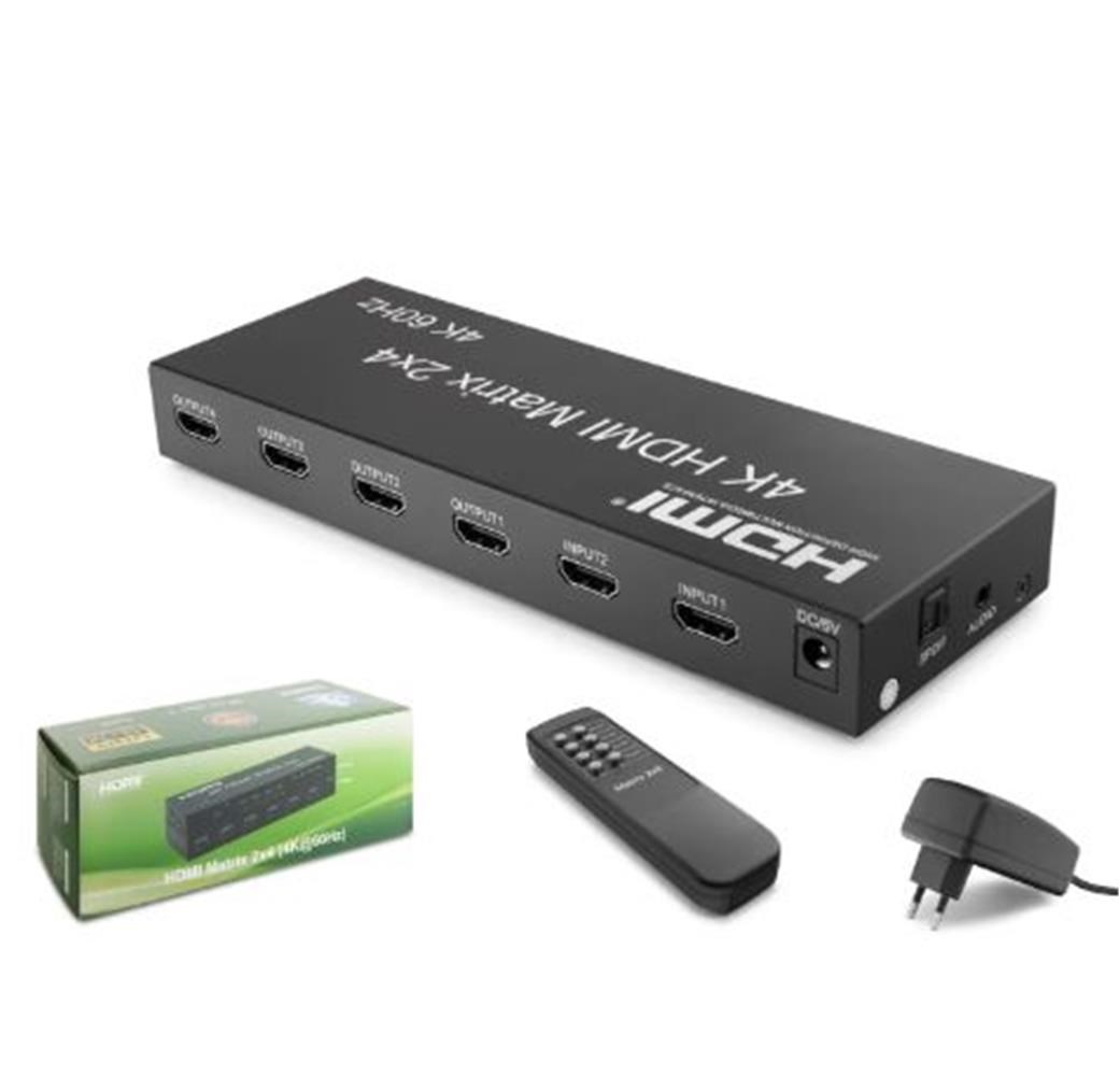 HADRON HDX1388 HDMI Switch + Splitter Matrix 4K 60 Hz 2 In 4 Out - Siyah