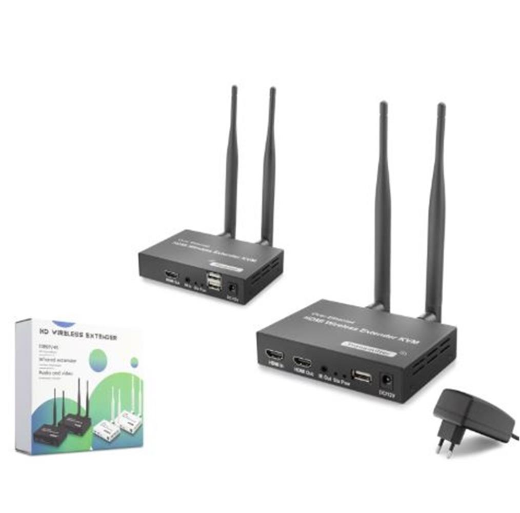 HADRON HDX1443 Kablosuz HDMI KVM Görüntü Aktarım Seti Loop-Out IR 1080p 300 m Siyah