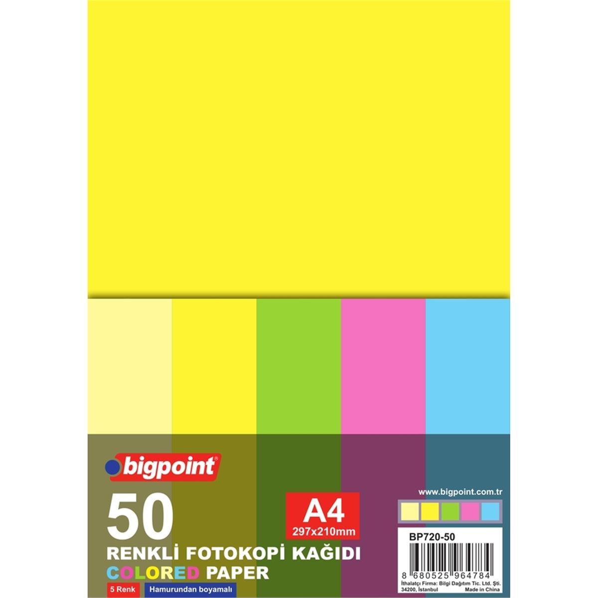 Bigpoint Bp720-50 A4 Renkli Fotokopi Kağıdı 5 Renk 50'li Paket