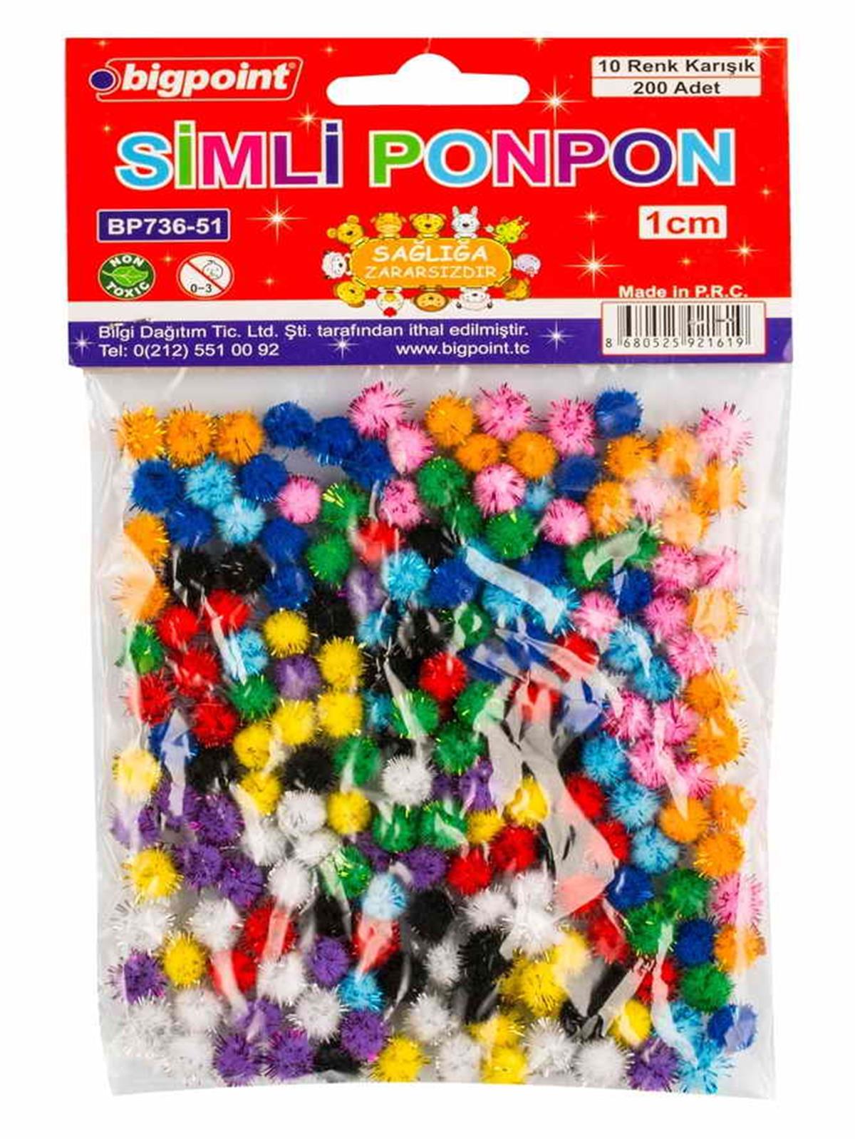 Bigpoint Bp736-51 Ponpon Simli 1 cm 10 Renk / 200'lü Poşet