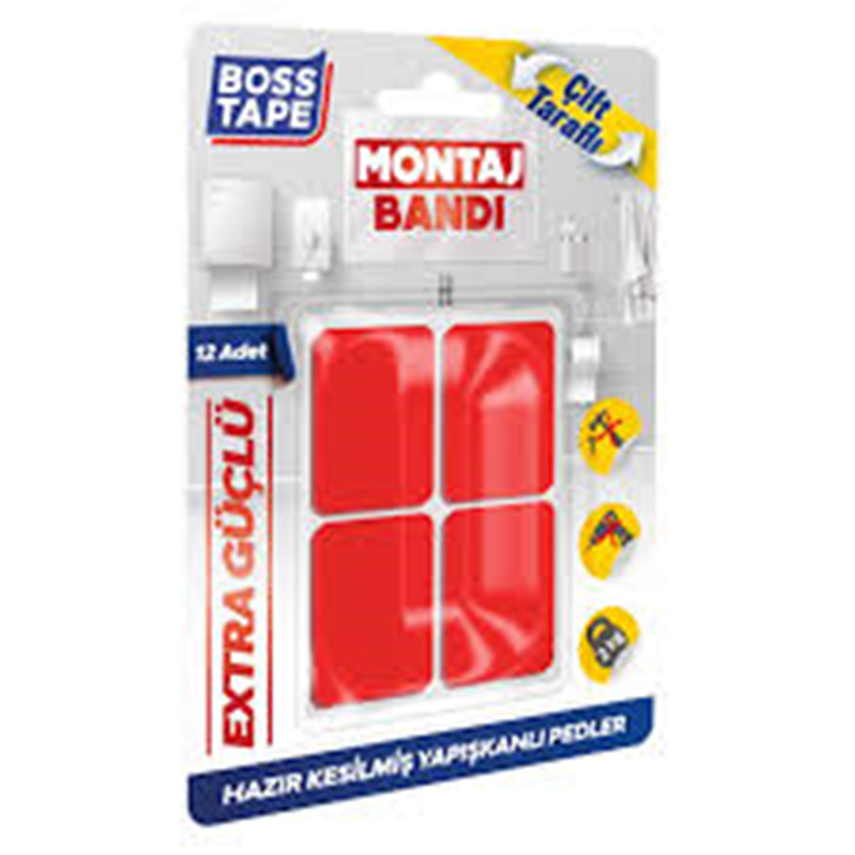 Boss Bt-01026 Tape Hazır Kesilmiş Çift Taraflı Montaj Bandı 25x30 Mm 12 Adet