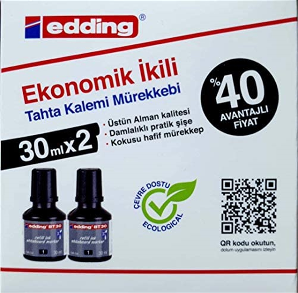 Edding E-Bt30 Tahta Kalem Mürekkebi 30Ml Siyah 2Li