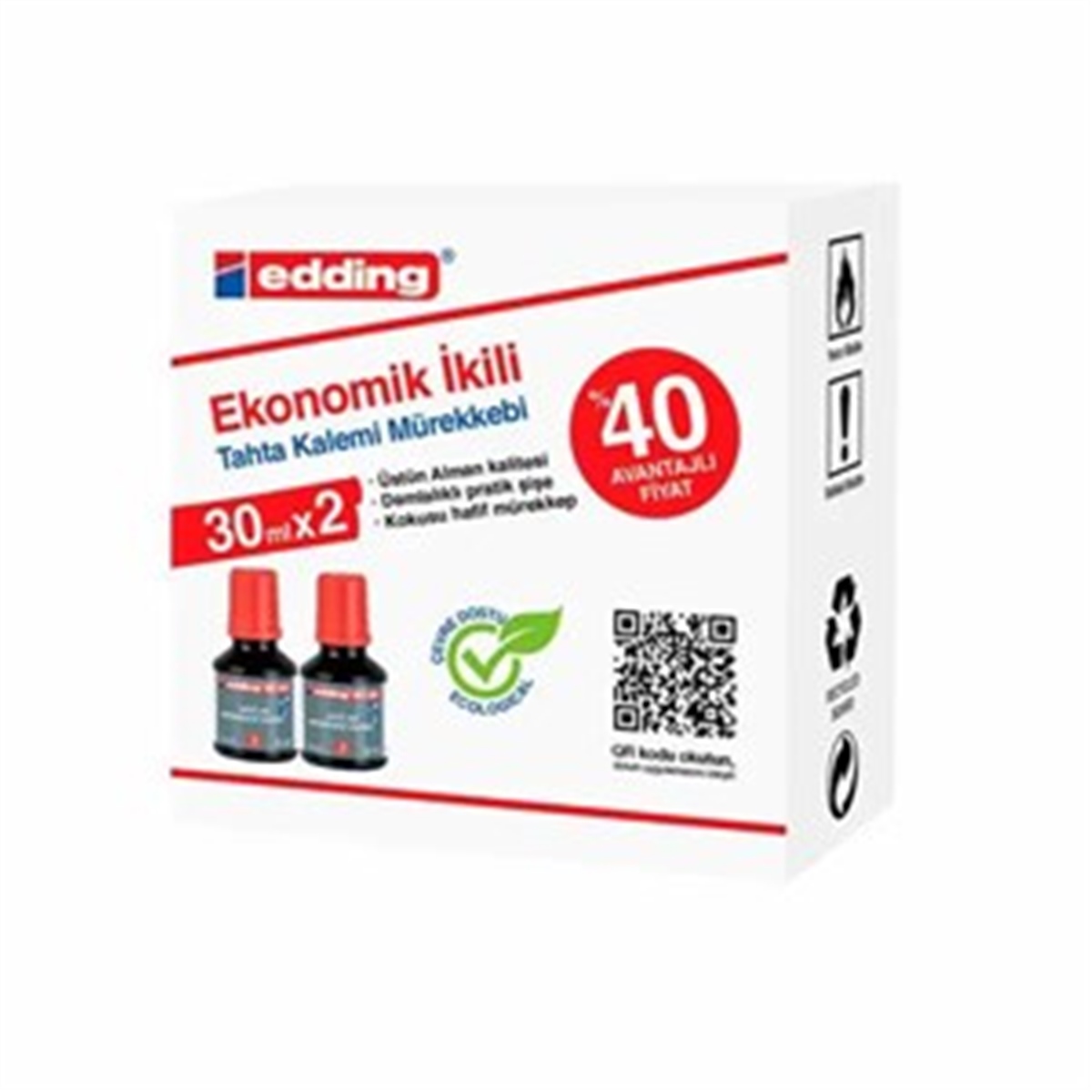 Edding E-Bt30 Tahta Kalem Mürekkebi 30Ml Kirmizi 2Li