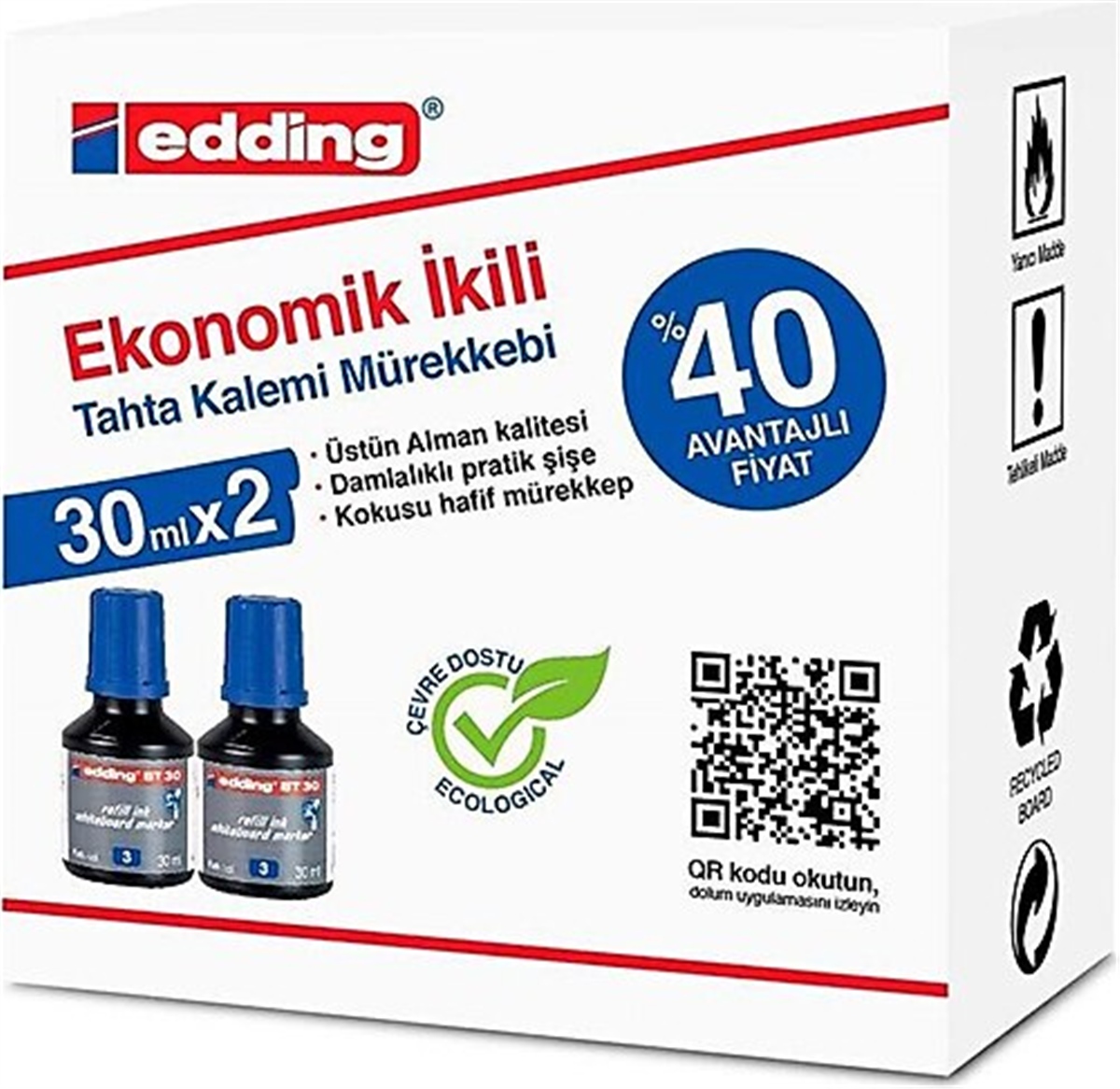 Edding E-Bt30 Tahta Kalem Mürekkebi 30Ml Mavi 2Li