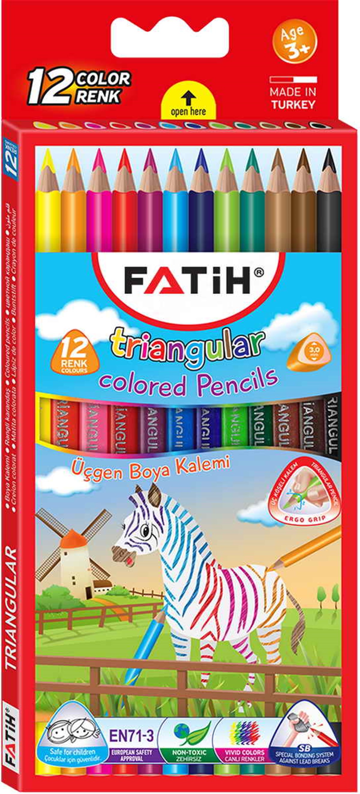 Fatih Fa33490 Üçgen Jumbo Kuruboya 12 Renk Tam Boy 3,5Mm