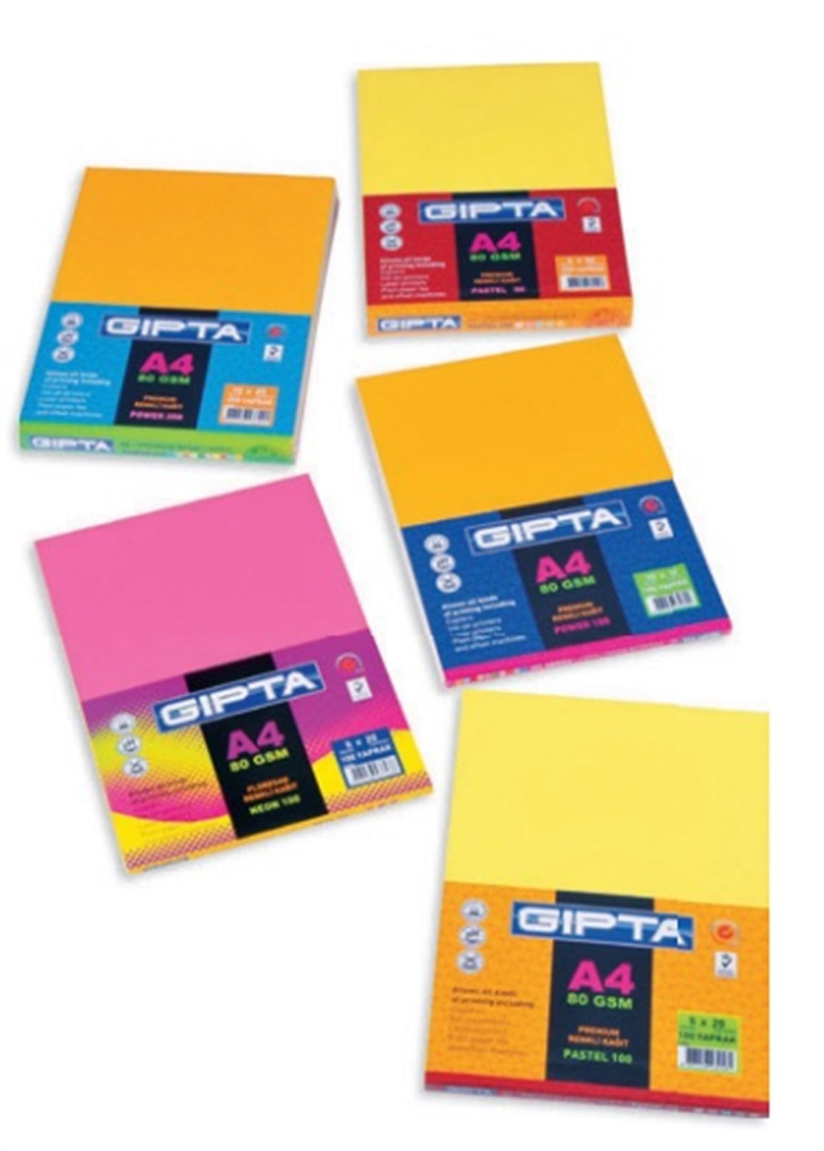 Gipta 1506 Power Renkli Kagit A4 100Lü Paket 10 Renk