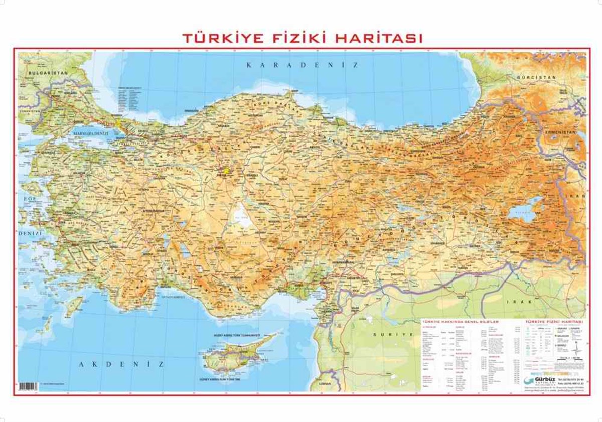 Gürbüz 21014 Türkiye Fiziki Haritasi 100Cmx140Cm