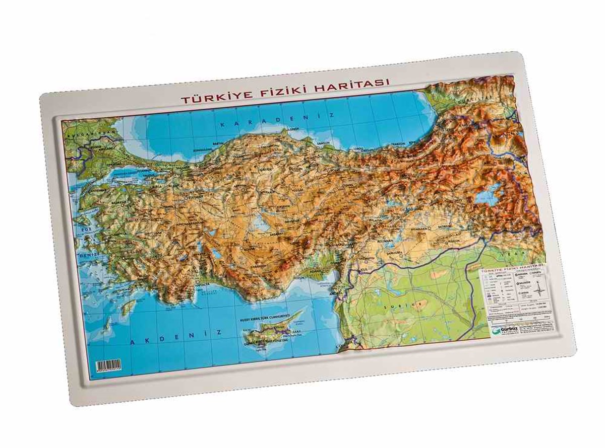 Gürbüz 25011 Kabartmali Türkiye Fiziki Harita 35Cmx50Cm  