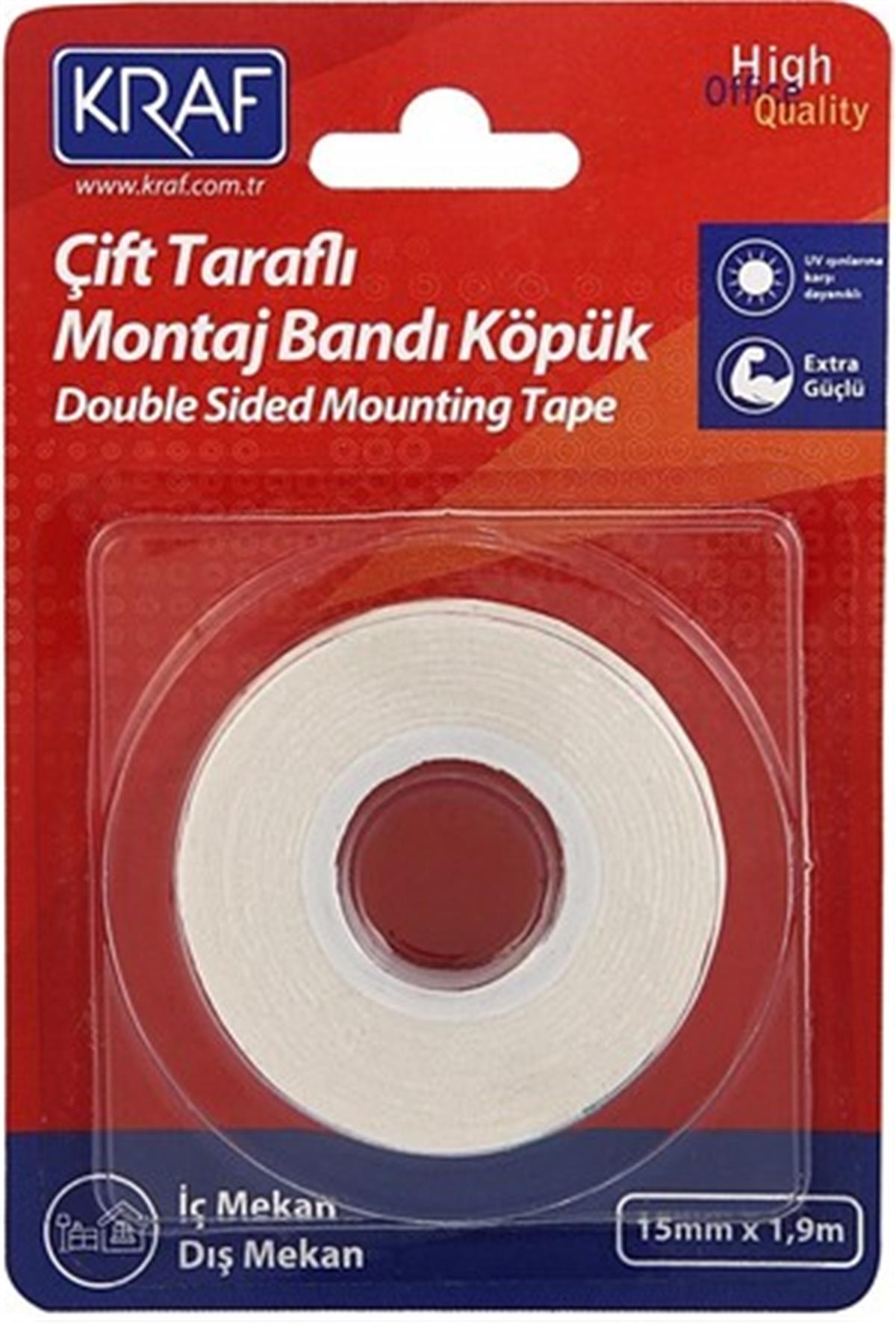 Kraf 2510G Montaj Bandı Çift Taraflı Köpük İç Mekan 15Mm x 1,9m 