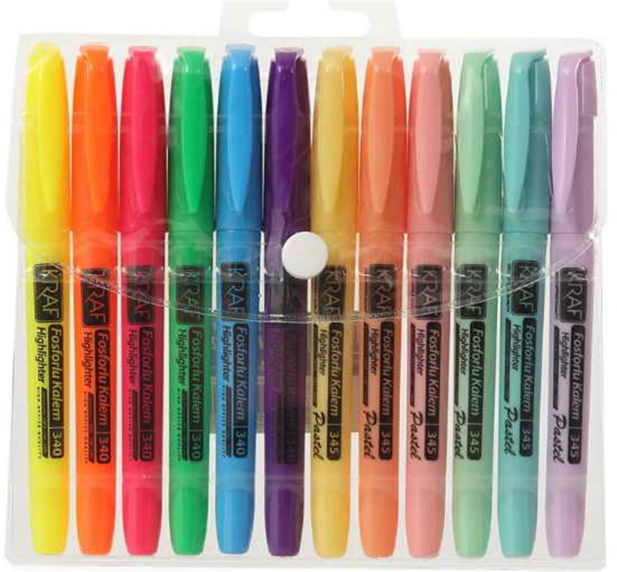 Kraf 340/345-12 Fosforlu Kalem Tipi 12 Li Paket (6 Pastel+6 Parlak Renk)