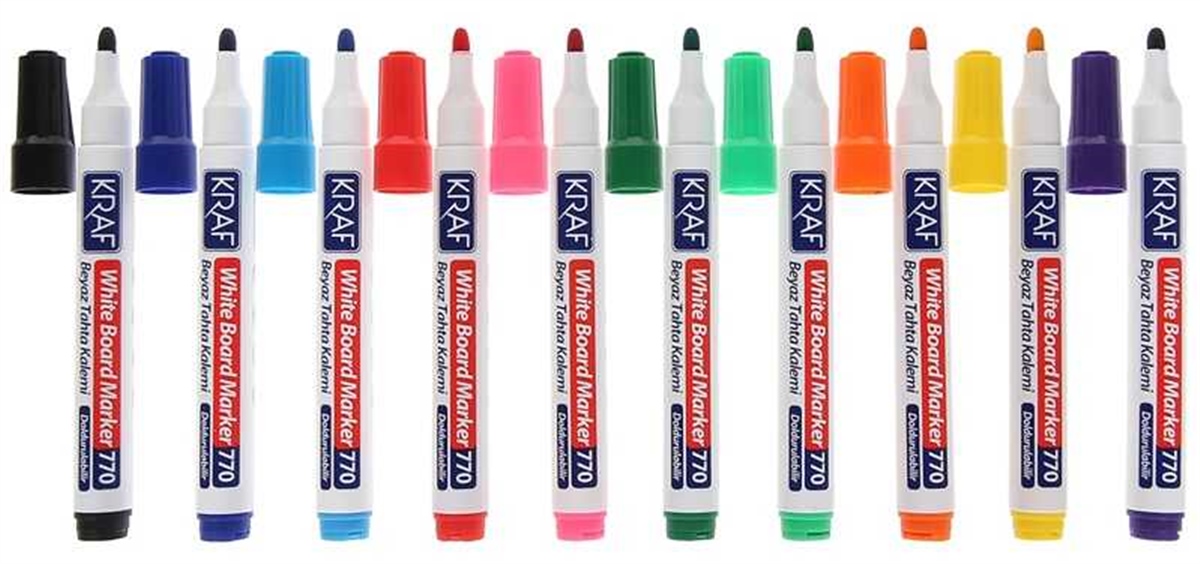 Kraf 770-10 Beyaz Tahta Kalemi Doldurulabilir 10Lu Paket Karışık Renk