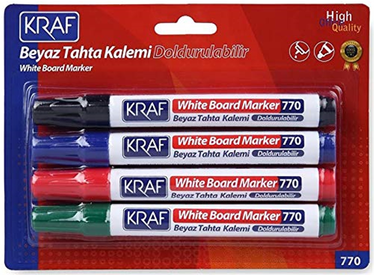 Kraf 770-4 Beyaz Tahta Kalemi Doldurulabilir 4Lü Set