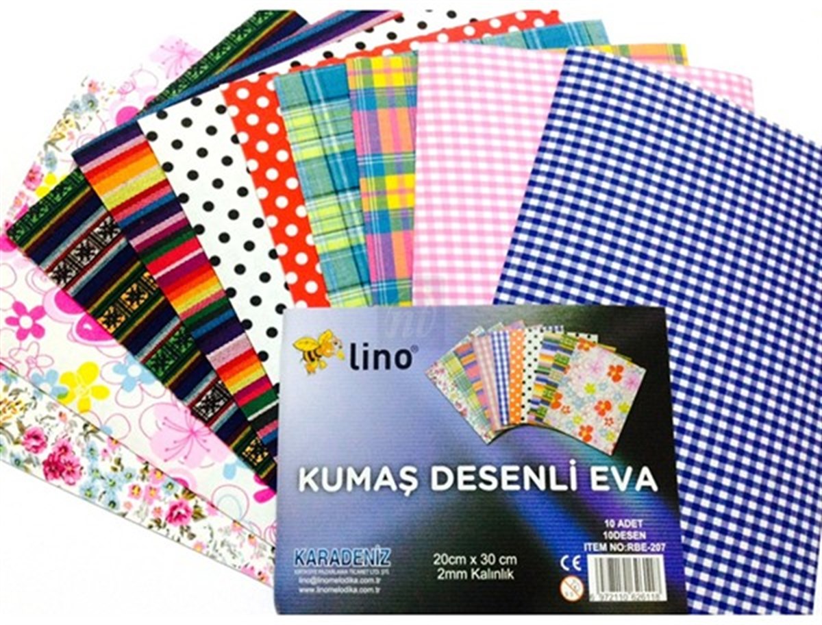 Lino Rbe-207 Eva 20X30Cm 10 Renk 2Mm. Kumas Desenli 10Lu Paket  
