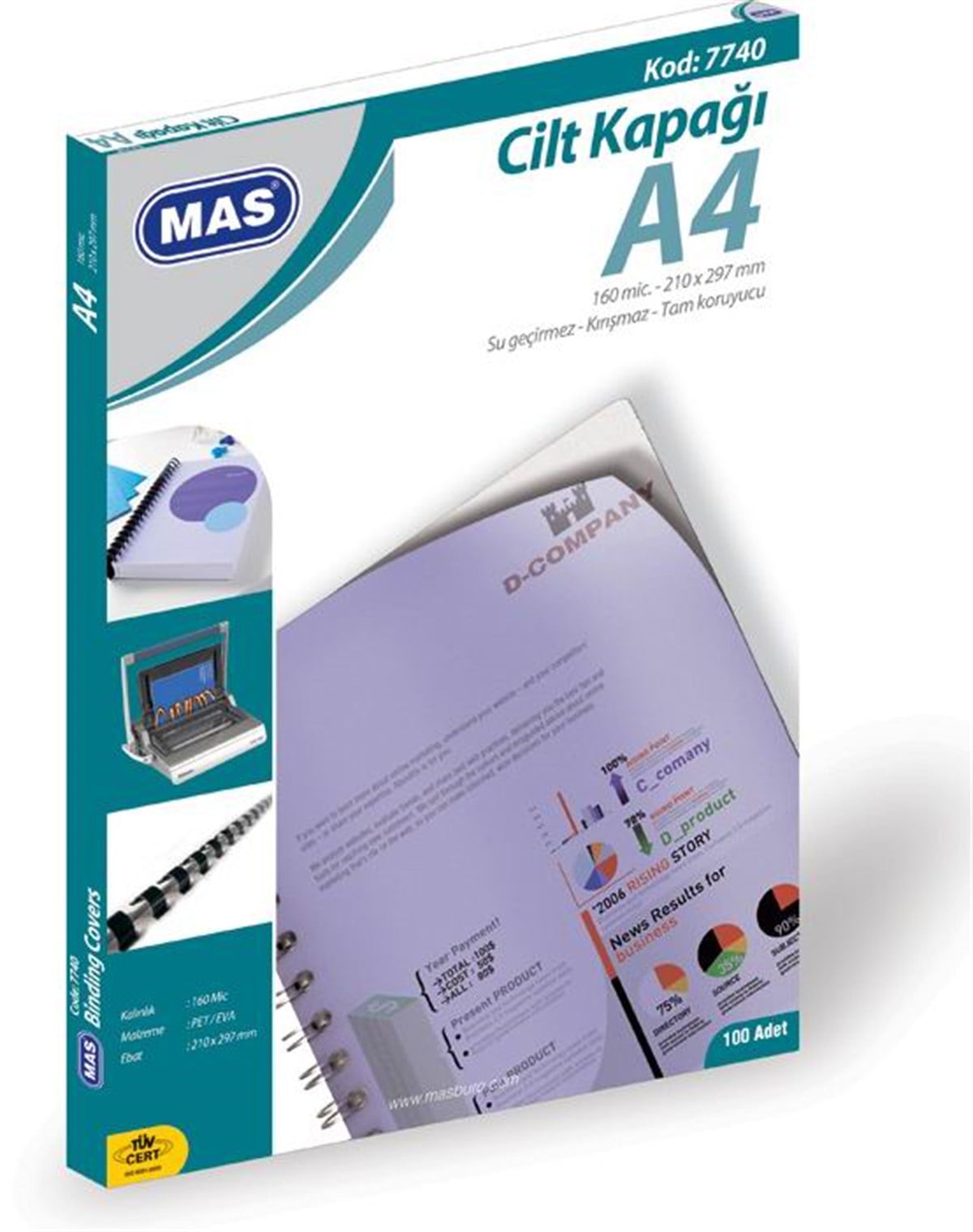 Mas 7740 Cilt Kapagi Pp A4 Seffaf 100Lü Paket 