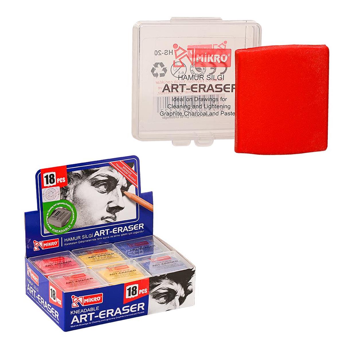 Mikro  HS-20 Plastik Kutulu Hamur Silgi Renkli Adet